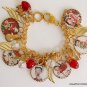 Altered Art Pinup Betty Boop Vintage Christmas Red & Crystal Charm Bracelet OOAK
