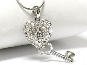 Crystal heart & Key necklace( R1249CL-12638)