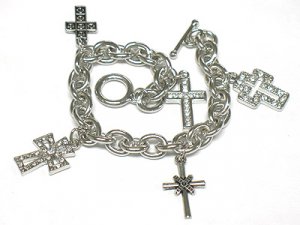 Crystal cross toggle charm bracelet(J1153SL-32515)