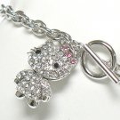 Crystal nodding cat charm toggle bracelet(R1149SL-32526)