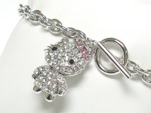 Crystal nodding cat charm toggle bracelet(R1149SL-32526)