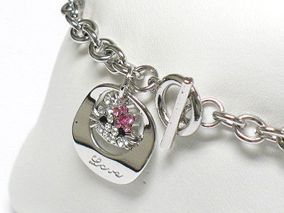 Cat charm dangle toggle bracelet(R1141PK-323108)