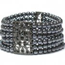 Crystal deco multi row pearl beads bracelet(L11153GR-12914)