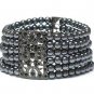 Crystal deco multi row pearl beads bracelet(L11153GR-12914)