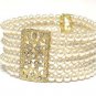 Crystal deco multi row pearl beads bracelet(L11153GR-12914)