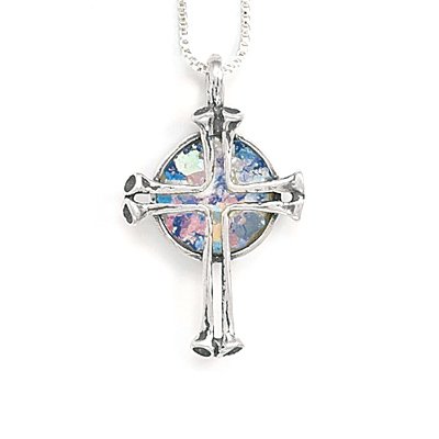 Round Ancient Roman Glass with Cross Necklace(5475)