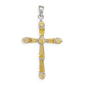 Baguette/Round Yellow Crystal Cross Pendant(7981)