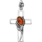 Oxidized Cross Pendant with Oval Amber(72201)