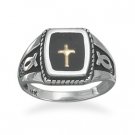 Sterling Silver Ring w/Ichthys & 14 Karat Gold Cross(82875)