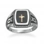 Sterling Silver Ring w/Ichthys & 14 Karat Gold Cross(82875)