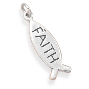 Oxidized Ichthys Charm with "Faith"(73627)