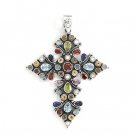 Oxidized Multicolor Stone Cross Pendant(7917)