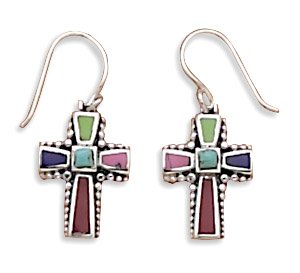 Multicolor Stone Cross Earrings(62534)