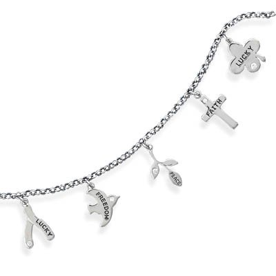 Rhodium Plated Inspirational CZ Charm Bracelet(22958)