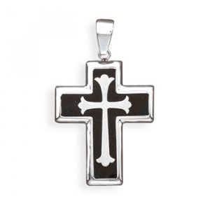 Stainless Steel and Black Resin Inlay Cross Pendant(73524)
