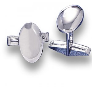 Rhodium Plated Domed Oval Cuff Links(9823)