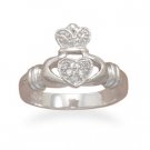 Rhodium Plated CZ Claddagh Ring(82826)