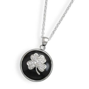 18" Black Onyx and CZ Clover Necklace(33309)