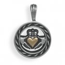 Sterling Silver 14 Karat Gold Claddagh Pendant(73773)