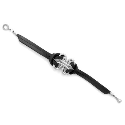 7.5" Black Leather Bracelets with Stainless Steel Celtic Design(W2069)