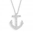 18" Rhodium Plated CZ Anchor Necklace(33129)