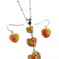 Floral glass ascending heart charm pendant set(n646bl_18HD)