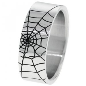 Spider Web Laser Inlay Men's Stainless Steel Ring(SR-SPI)