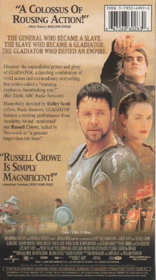 Gladiator (VHS) Russell Crowe, Joaquin Phoenix