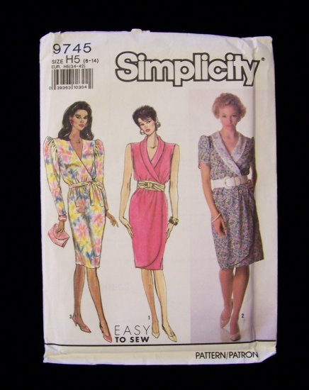 Simplicity 9745 Mock Wrap Surplice Dress Pattern Slim Fit Shawl Collar ...