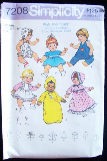 Vintage Simplicity 7208 Medium Baby Doll Clothing Wardrobe Pattern ...