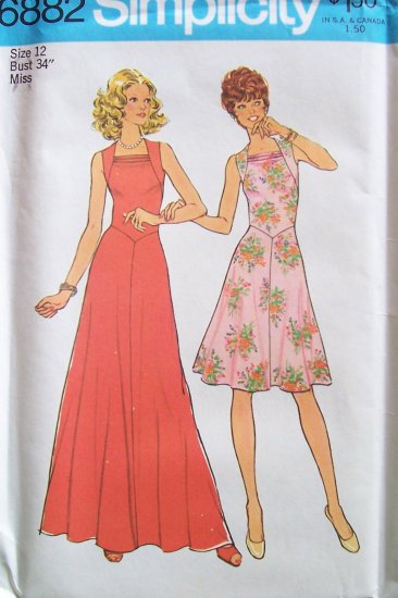 Vintage 70s Simplicity 6882 Square Cowl Neck Maxi Dress Pattern Evening ...