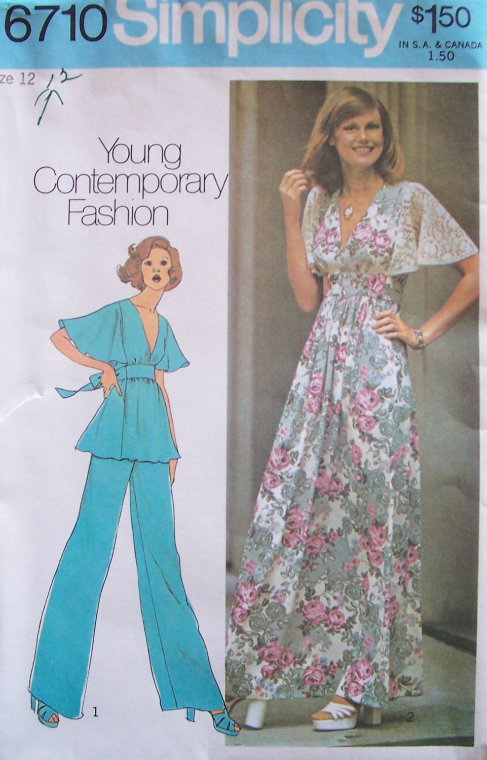 Vintage Simplicity 6710 Maxi Dress Flutter Sleeve Evening Dress