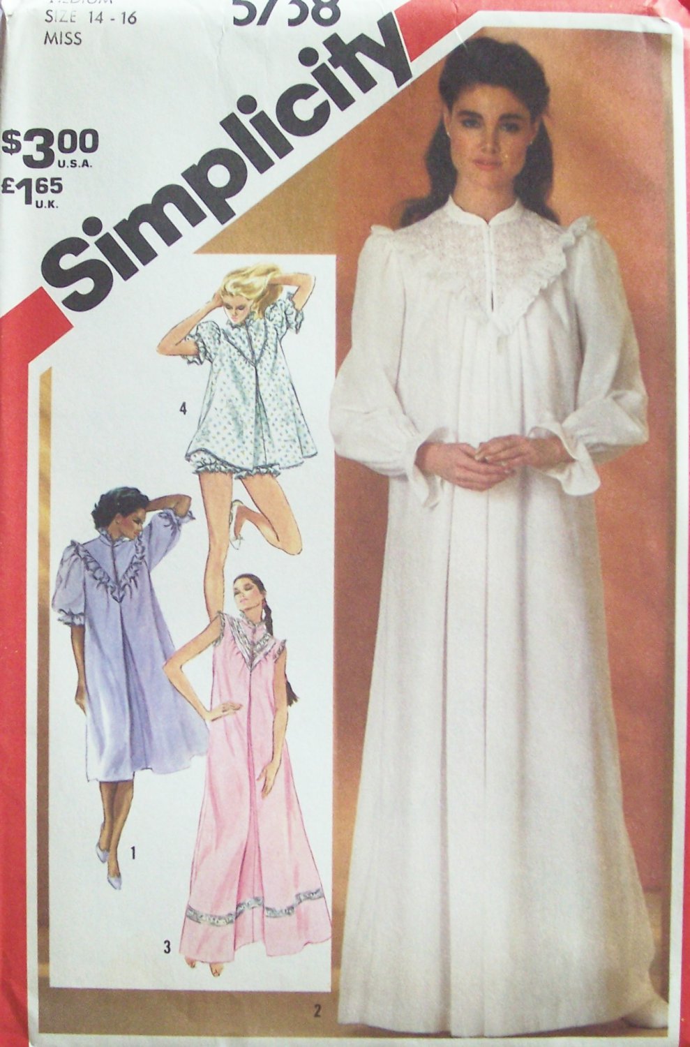 Vintage 80s Simplicity 5738 Night gown and Babydoll Sleepwear Pattern