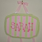 pink and green striped hair bow holder