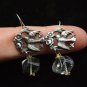 Sterling Silver Bird & Flowers & White Topaz Earrings