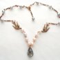 18k Rose Gold Birds Black Rutilated Quartz & Pearl Necklace