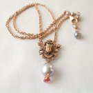 Rose Gold Vermeil Cherub in Shield with Pearl & Tourmaline Necklace