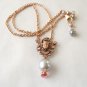 Rose Gold Vermeil Cherub in Shield with Pearl & Tourmaline Necklace