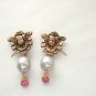 18k Rose Gold Vermeil Cherub in Shield with Pearl & Tourmaline Earring