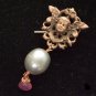 18k Rose Gold Vermeil Cherub in Shield with Pearl & Tourmaline Earring