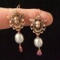 18k Rose Gold Vermeil Cherub in Shield with Pearl & Tourmaline Earring