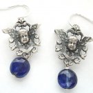 Silver Vintage French Cherub-in-Shield & Iolite Earrings