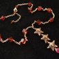 18k Rose Gold Vermeil Triple French Star with Ruby & Amber Necklace