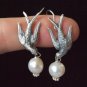 Silver Vintage French Birds (L+R) and Pearl Earrings