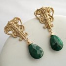 14kt Gold Vintage French Lyre with Emerald Earrings