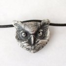 Sterling Silver Vintage Owl Bracelet on Leather Cord