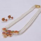 Pearls Pendant Set of Corals, Emerald, Ruby & Earrings