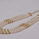 Oval Shape Pearls Mala With White Stones Between Pearls