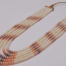 Pendant Set in Five Line String with Multi Color Pearls