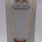 Pearls Pendant Set with Red Semi Precious Stone